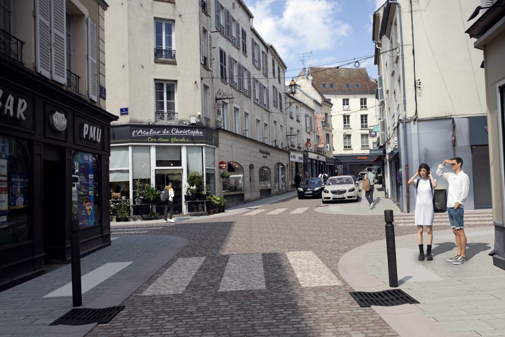 Projection du carrefour de la Rue de la Pêcherie et de la Rue le Valentin